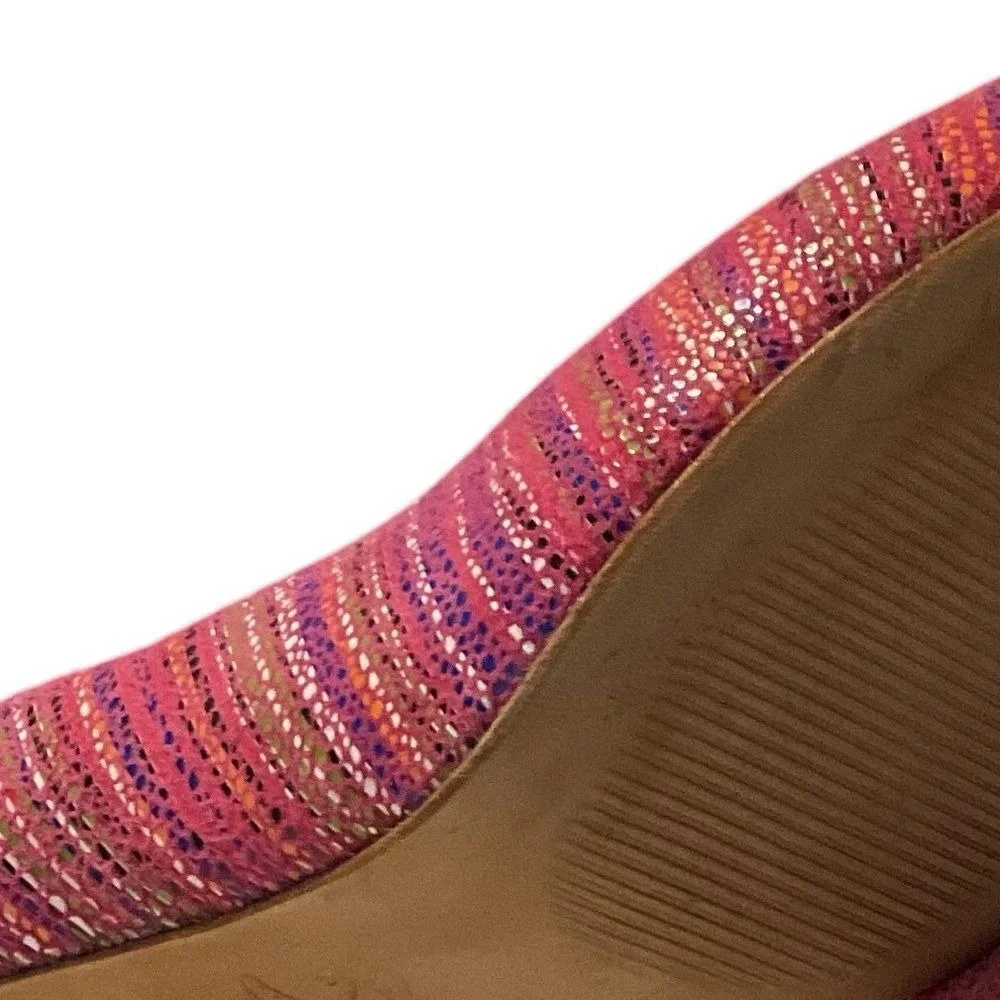 Joan Oloff PINK strips open toe pump size‎ 8.5